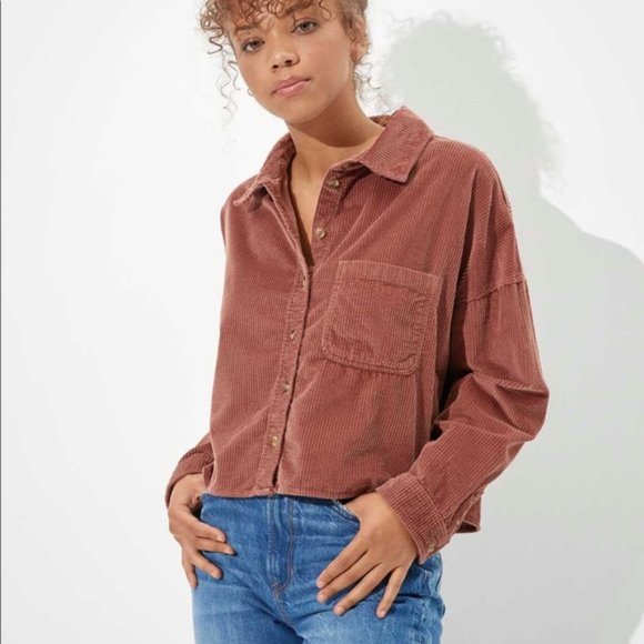 Jackets & Blazers - American Eagle Corduroy Cropped Shacket Trucker Shirt Academia Y2k Button Down